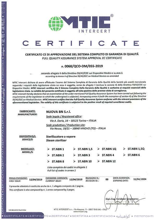 Certificazione CE0068 DM MITC